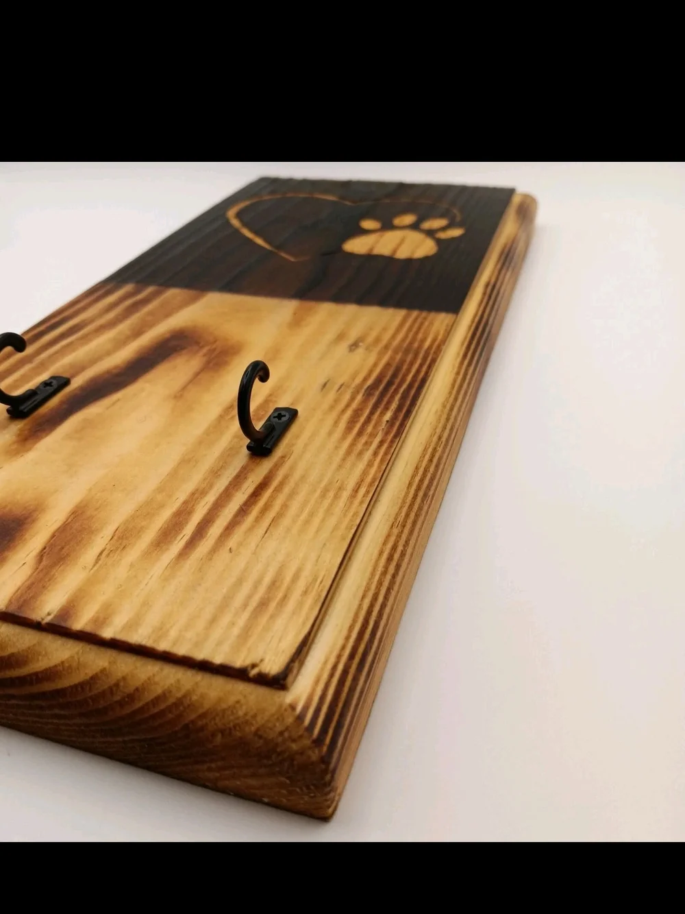 Wood Burned Key Holder Rustic Heart & Paw